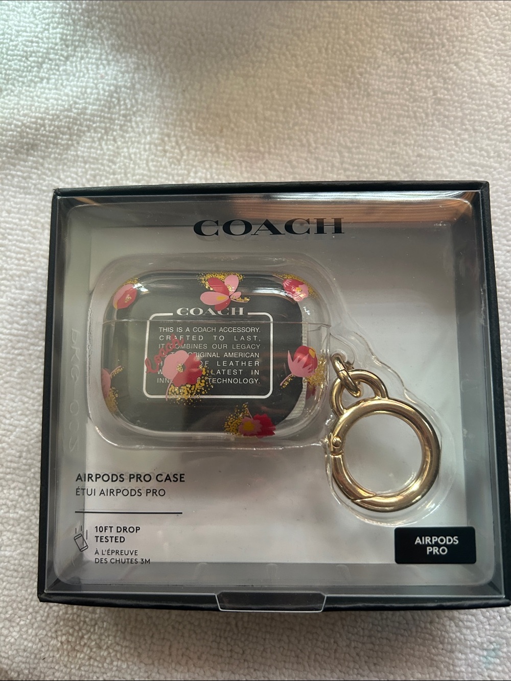 COACH Clear Floral AirPods Pro Case with Gold Keyring